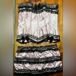 Adore Me Pink Satin Corset with Black Lace